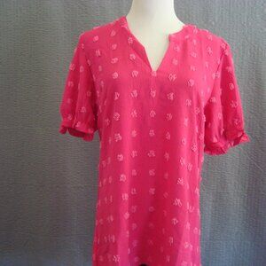 NWT Blooming Jelly Women' Puff Sleeve Top Chiffon Short Sleeve Blouse Pink sz L